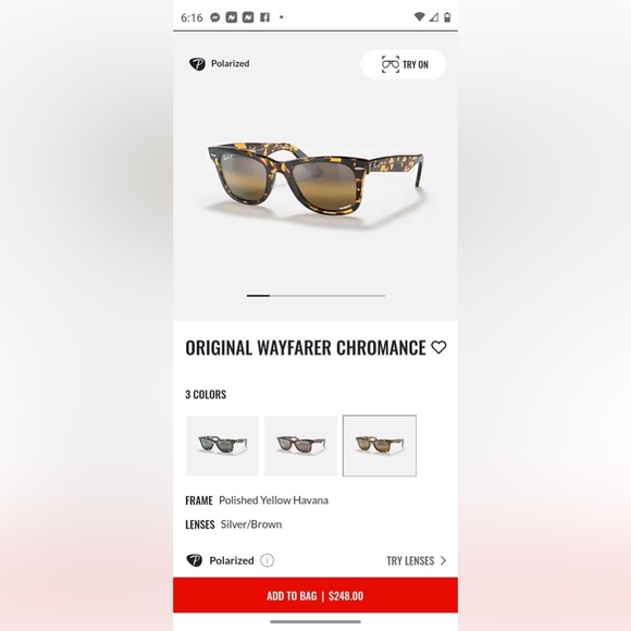 Authentic Ray-Ban Original Wayfarer Chromance Polarized Sunglasses - Picture 3 of 3